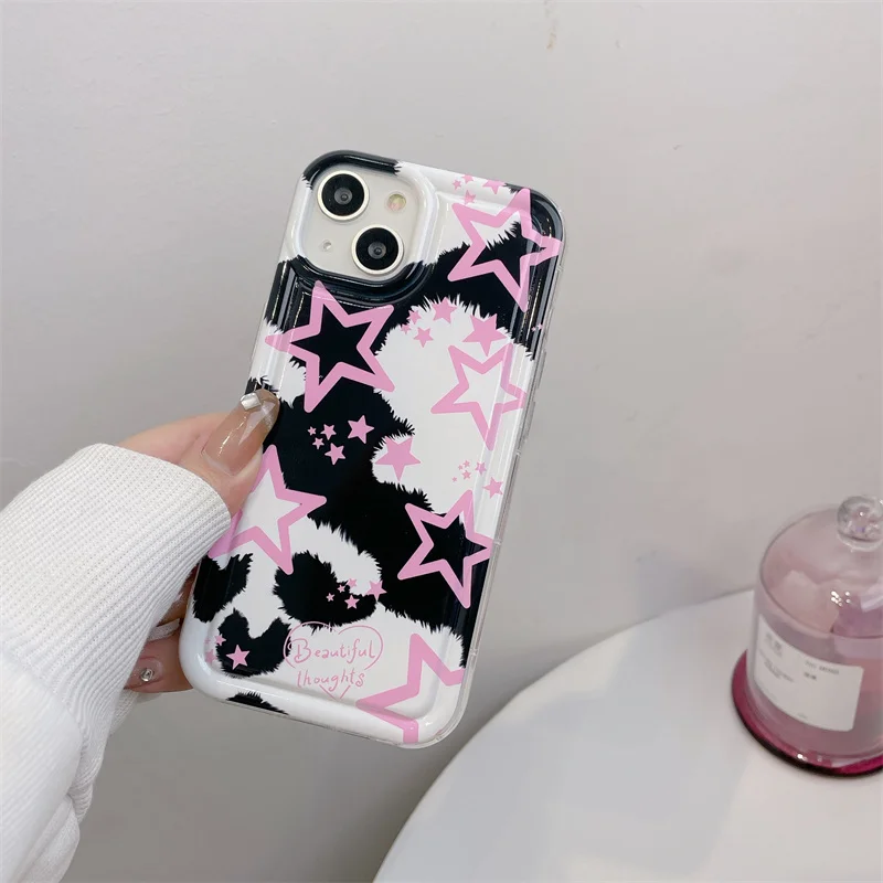 Black Pink Stars Phone Case For iPhone 14 Plus 7 8 X XS XR 11 12 13 Pro Max Silicone Cases Cover