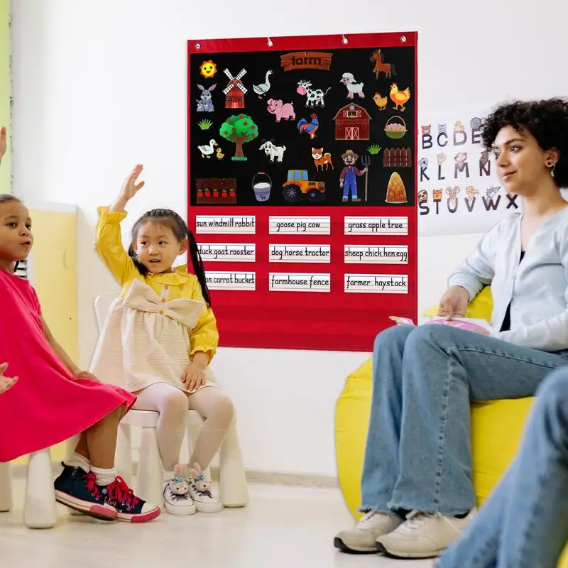 Tamanho padrão bolso gráfico, Faixa sentença, 15 Seco Erase Cartões, 5 bolsos, Classroom bolso gráfico