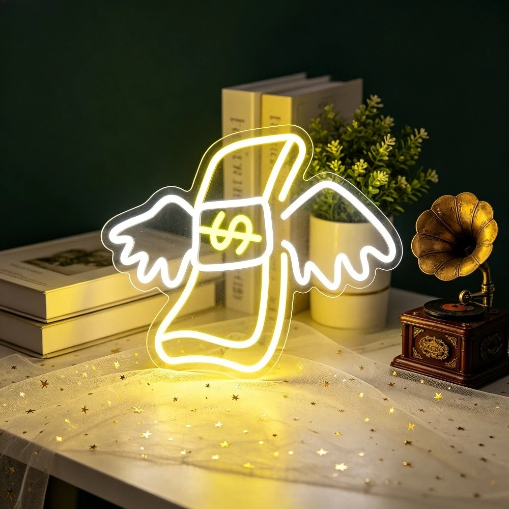

Светодиодная неоновая вывеска «Летающие деньги» для декора стен, USB, с регулировкой яркости, ярко-желтый неоновый свет для магазина, офиса, дома, кафе, деловой подарок