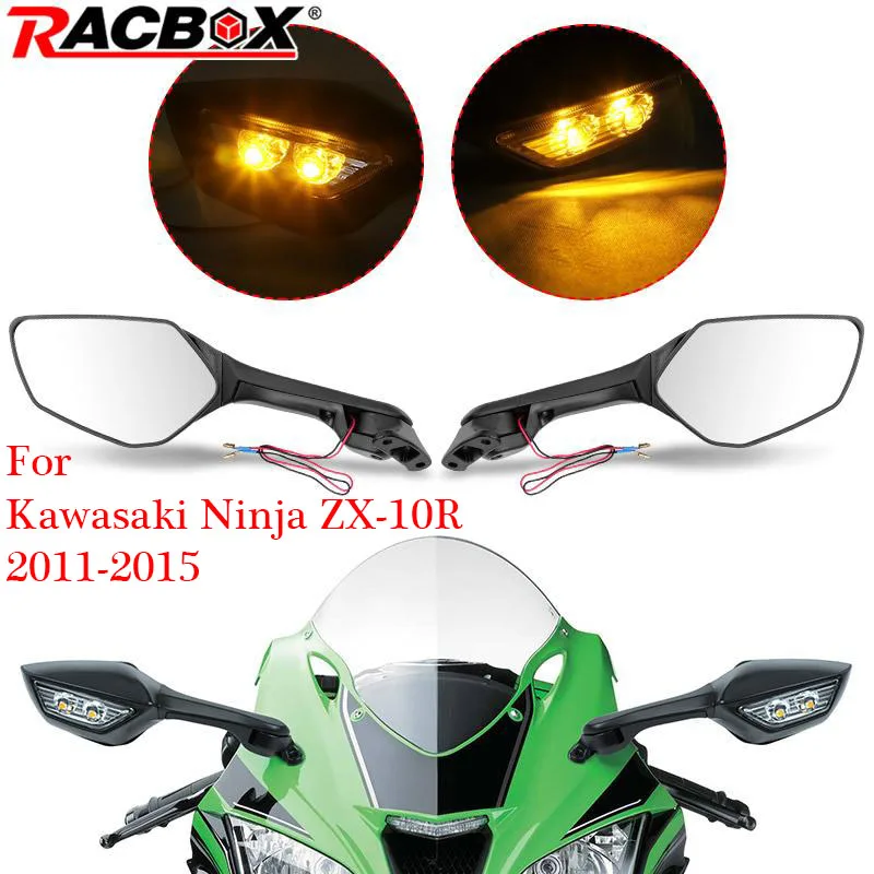 

2x для Kawasaki Ninja ZX-10R 2011 2012 2013 2014 2015 мотоциклетные боковые зеркала заднего вида светодиодный сигнал поворота заднего вида