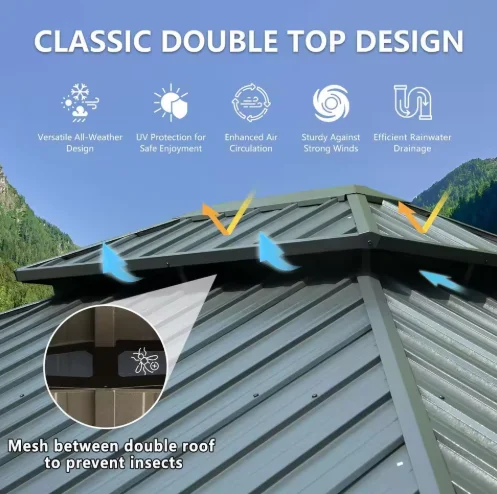 Pergola gazebo di alta qualità, resistente, con zanzariera, protezione UV, resistente alle intemperie, per giardino, patio, cortile.