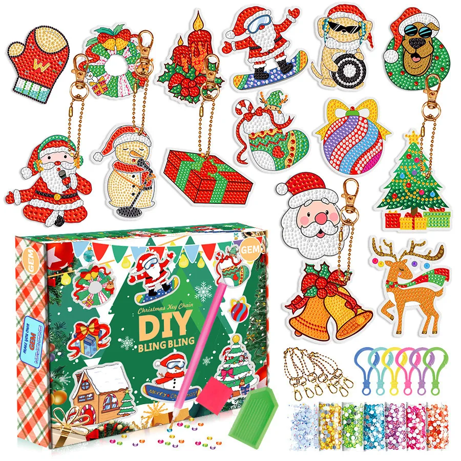 New Christmas series blind box diamond painting DIY point diamond keychain pendant acrylic children's handmade point diamond