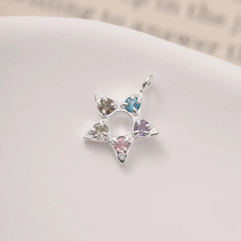 925 Silver Charms Colorful Zircon Star Pendant Charms DIY Pendant Necklace Accessries Jewelry Silver 925 Pendant