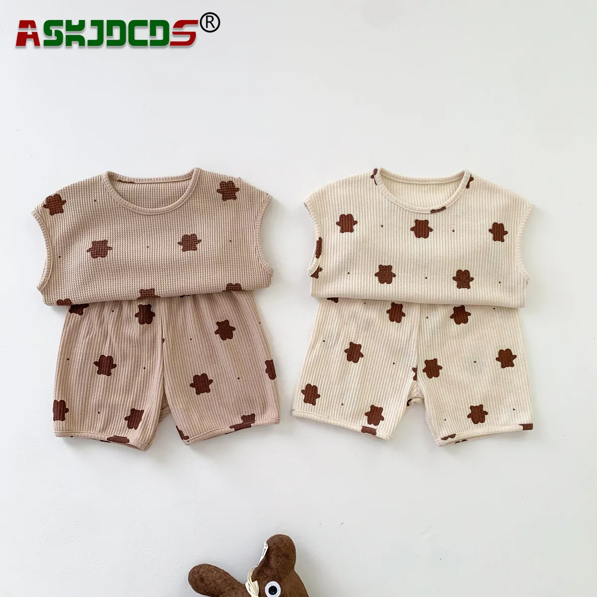 

NEW IN Summer Kids Baby Girls Boys Sleeveless Cartoon Bear Print Top Tees T-shirts+ Shorts Pants Children Clothing Set 2pcs