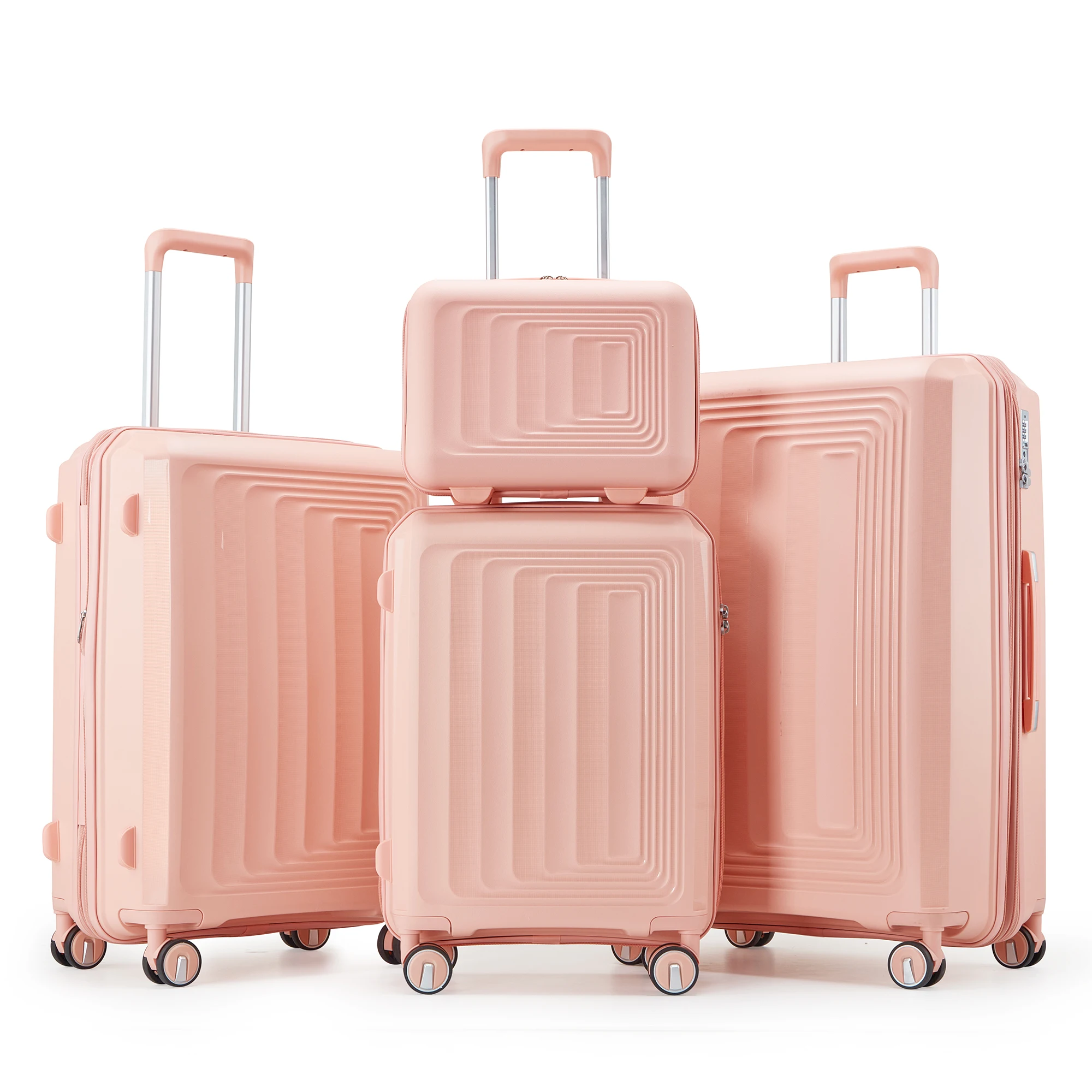 Lightweight Travel Suitcases 4 Piece Sets(14/20/24/28), Durable Hard Shell, 4 Spinner Wheels, Expandable With TSA Lock, pink