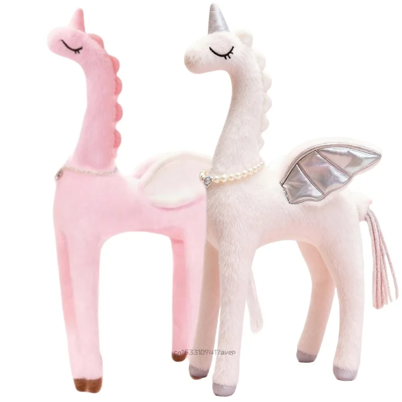 

50/70 см элегантный Цундер принц единорог плюшевая игрушка ожерелье из искусственного жемчуга летящие крылья лошадь плюшевая игрушка для девочки подарок