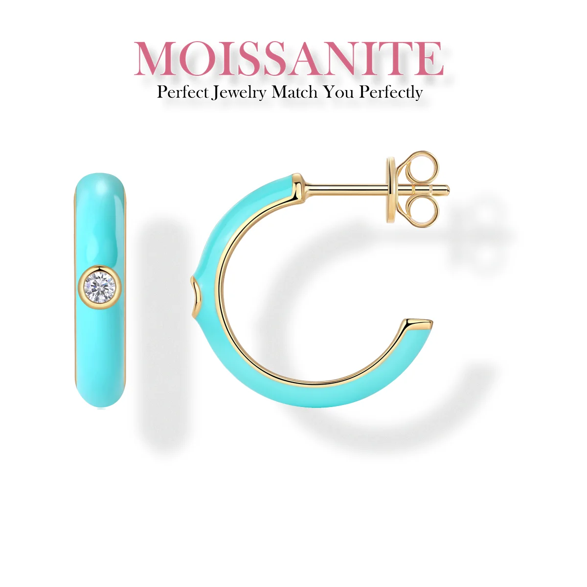 

0.12cttw Turquoise Hoop Earrings with Moissanite Accents, 925 Sterling Silver Gold-Plated – Bold and Trendy Design