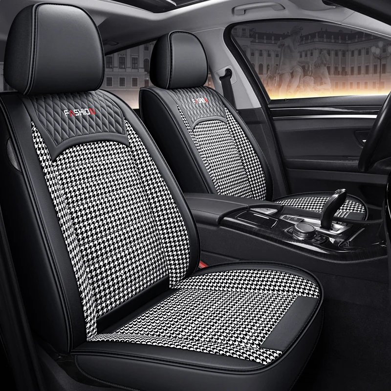 PU Leather + Breathable Fabric Car Seat Covers Full Coverage Soft Durable for Split Headrest Seats All Seasons, Classic Combo