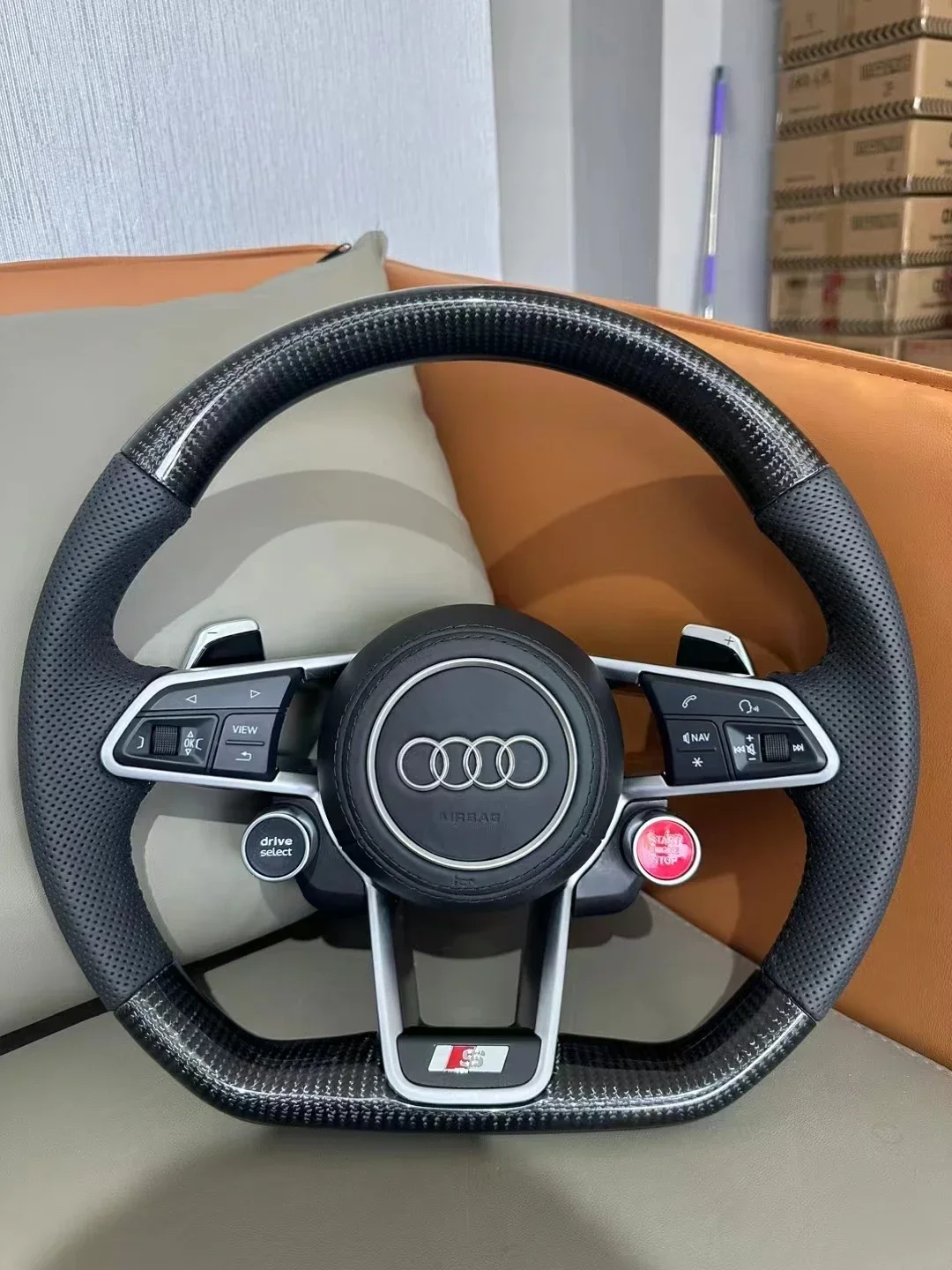 Factory wholesale -audi R8 full series carbon fiber steering wheel modification Flat-bottom steering wheel two/four-button