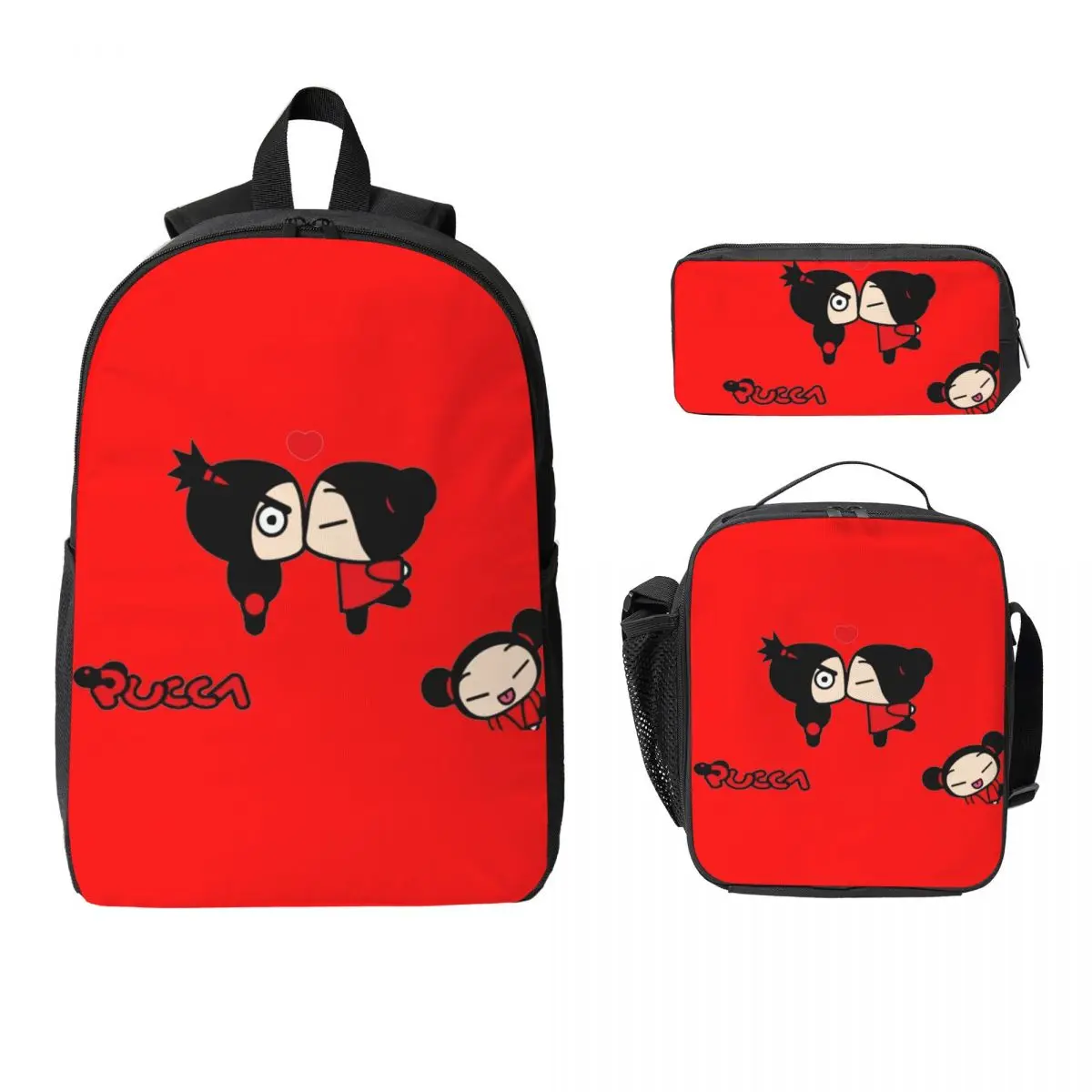 

Pucca Pucca Backpack Student Boys Girls BookBag School Bag Laptop Shoulder Bags 3ps Insulated Lunch Bag Pencil Case