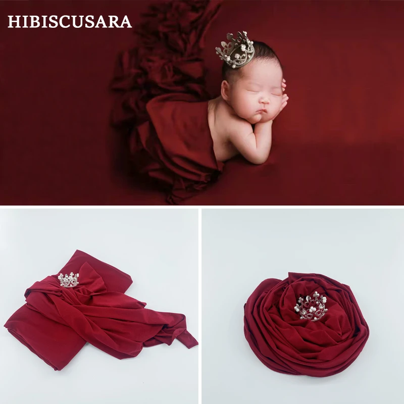 

150*160CM Big Size Baby Photography Backdrop Red Soft Stretch Newborn Elastic Wrap Swaddle With Crown Infant Photo Cloth