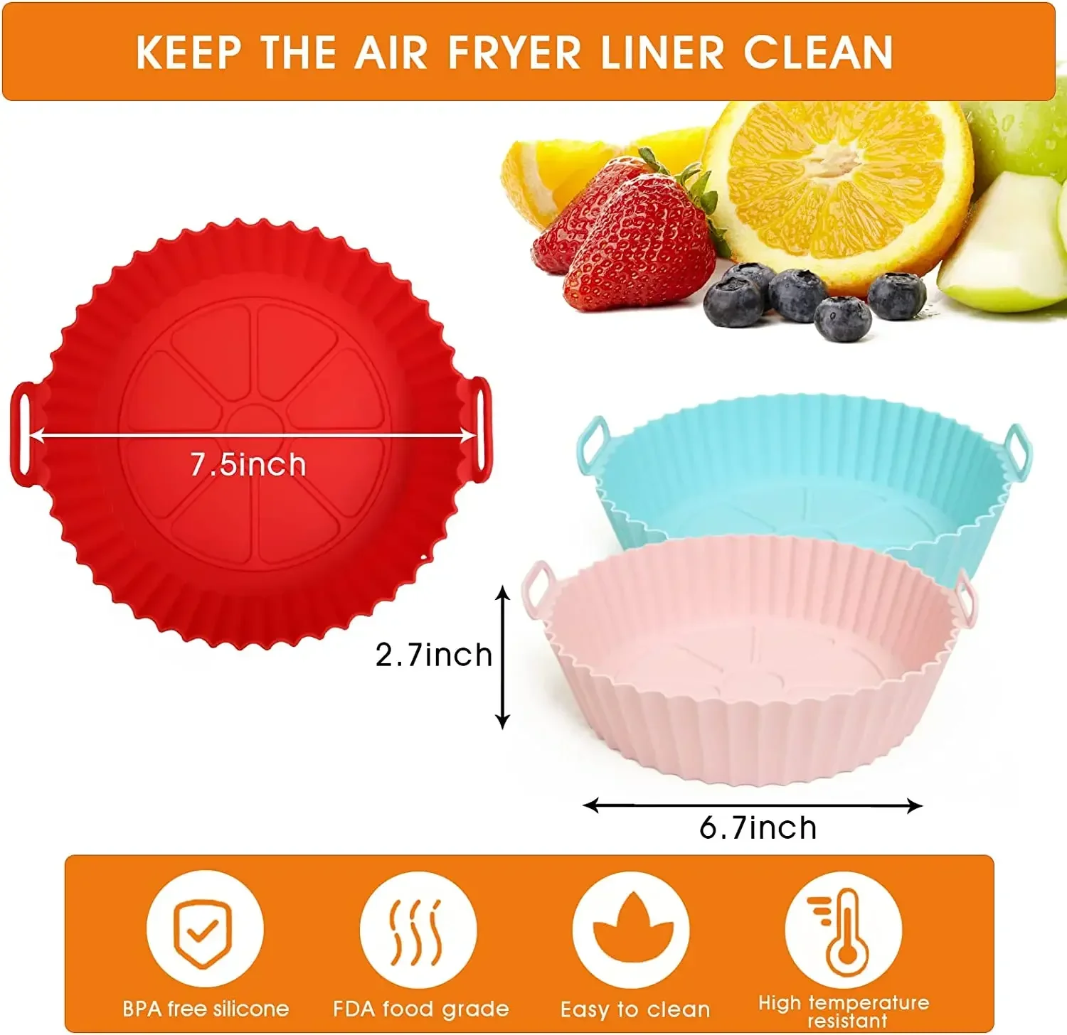 Silicone Air Fryer Silicone Liners Pot Basket Bowl  Reusable Baking Tray Oven Accessories Kitchen Gadgets  7.5 Inches 6 Inches