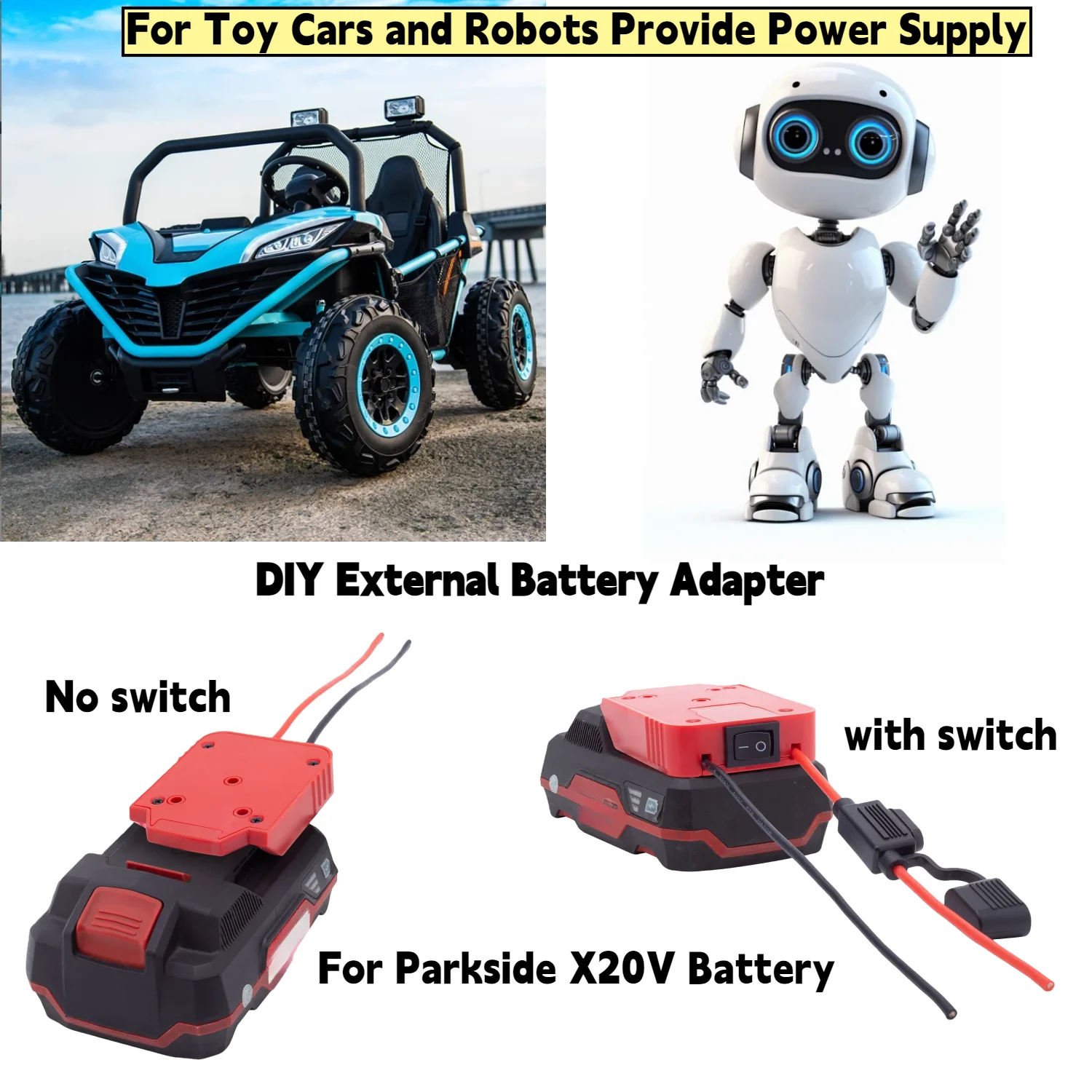 

DIY External Battery Adapter Converter for Parkside X20V Battery 14 AWG Wire for Toy Cars and Robots Provide Power Supply