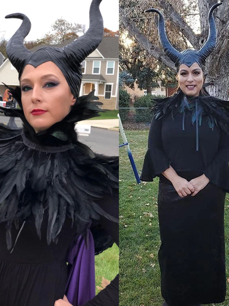 Zwarte Koningin Heks Demon Hoorns Hoed Masker Cosplay Dier Hoofddeksel Halloween Verkleedpartij Kostuums Rekwisieten