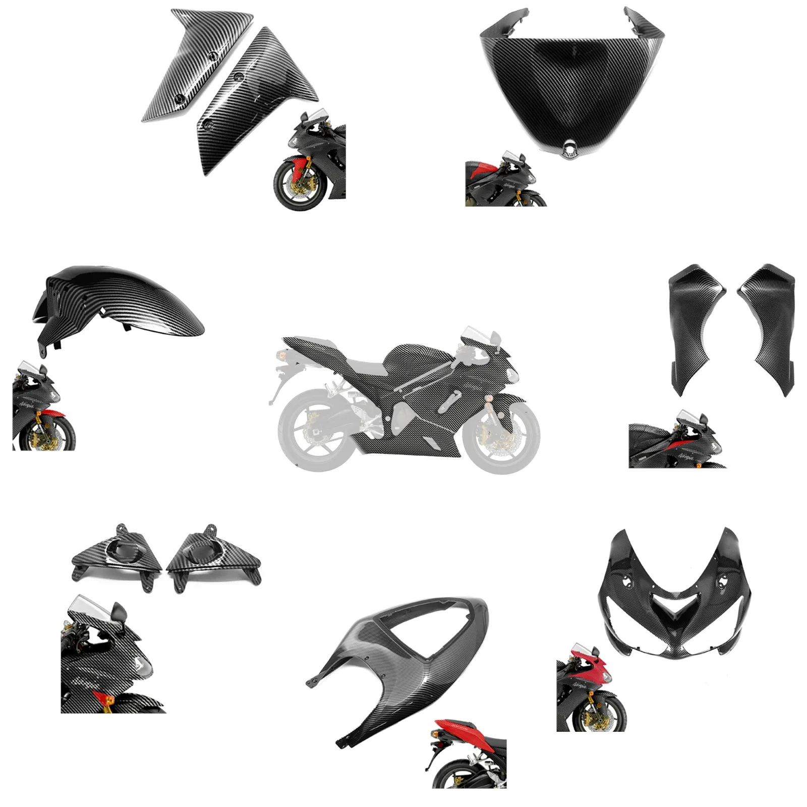 

Carbon Fiber Pattern Complete Bodywork Fender Head Tank Sides Tail Fairing Mudguard Cowls for kawasaki zx6r zx 6r 2005 - 2006
