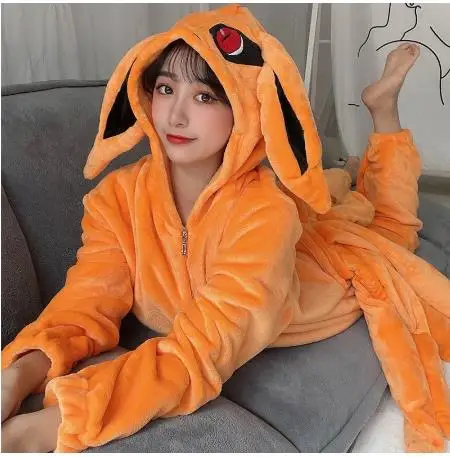 Kurama Flannel Home Sleepwear Kurama Kyuubi Jumpsuits Anime Cosplay Pajamas Unisex Cosplay Costume Nightgown Suit