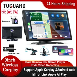 TOGUARD 9-дюймовый беспроводной Apple Carplay Android Auto автомобильный игровой экран CarPlay дисплей, видеорегистратор 2,5K GPS Wi-Fi BT с камерой заднего вида