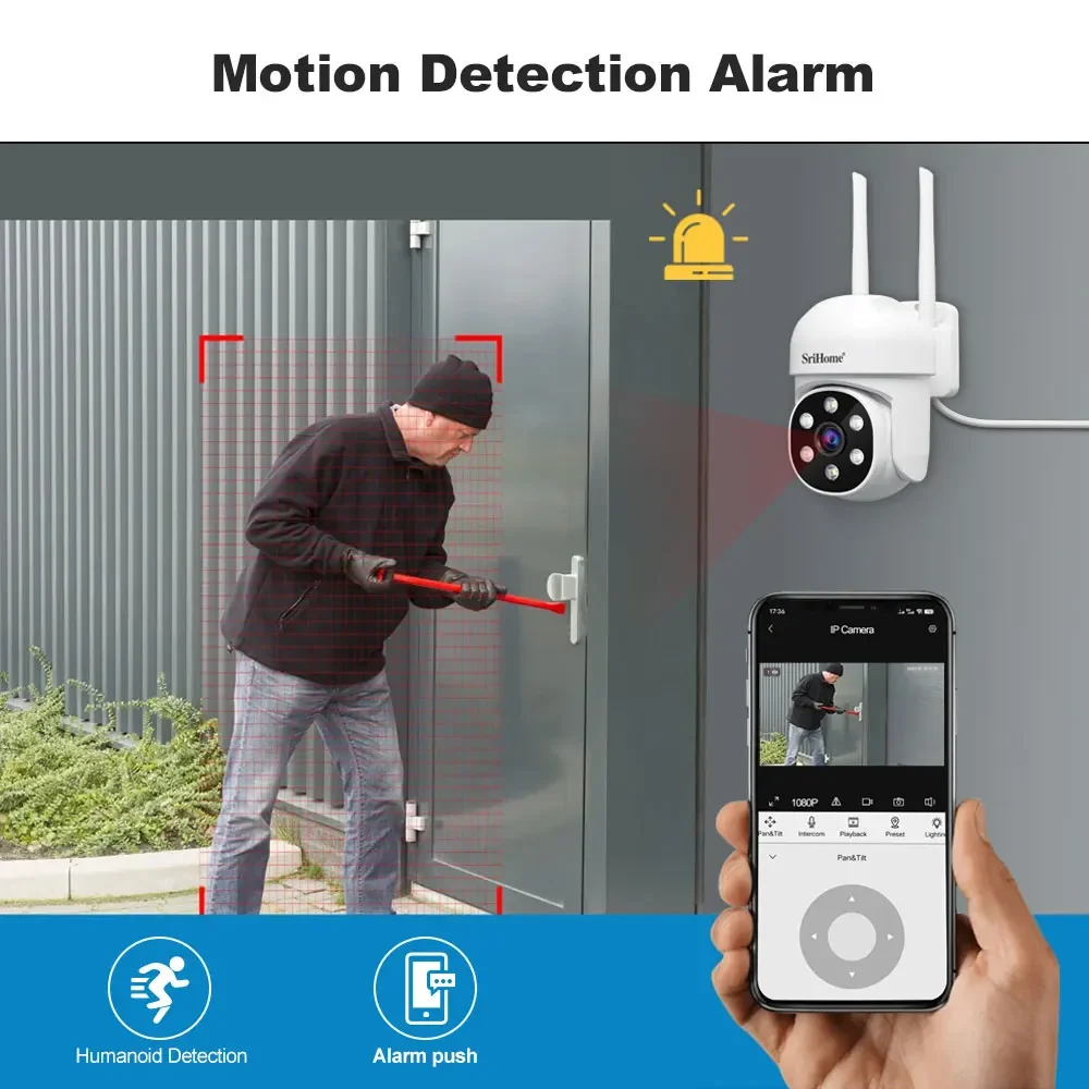 Srihome SH061 Wireless Monitoring Camera PTZ AI 1080P Home Security Camera Night Vision Human Detection Video Surveillance Cam