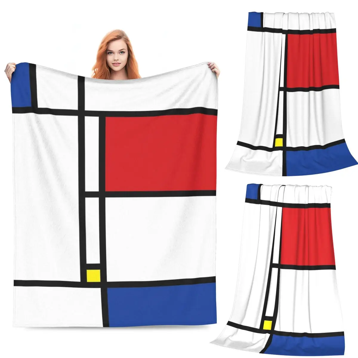 

Mondrian Minimalist Blanket Flannel Sofa Throw Blanket Portable Throw Blankets for Home Bedroom Office Throws Bedspread Quilt
