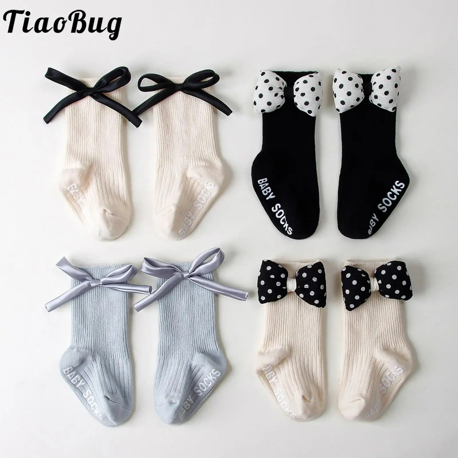 

2/3/5 пар хлопковых носков до середины икры для маленьких девочек, эластичные ребристые милые нескользящие носки-тапочки с бантом, детские удобные дышащие носки