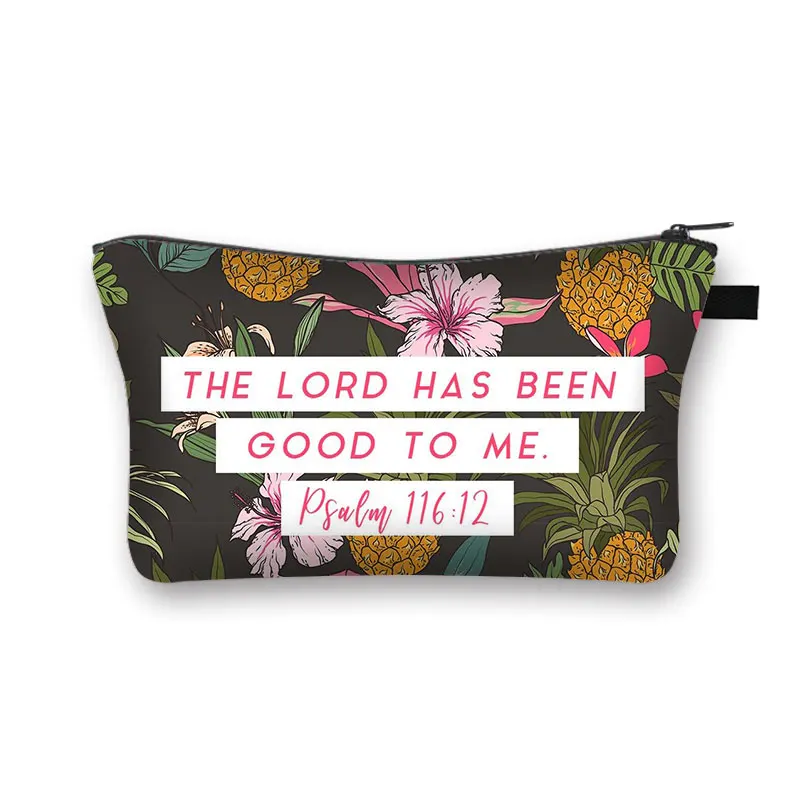 Bible Verse He Will Sustain You Cosmetic Bag Women Christian Bible Verse Makeup Bags Casual For Travel Kawaii Lipstick Bag Gift