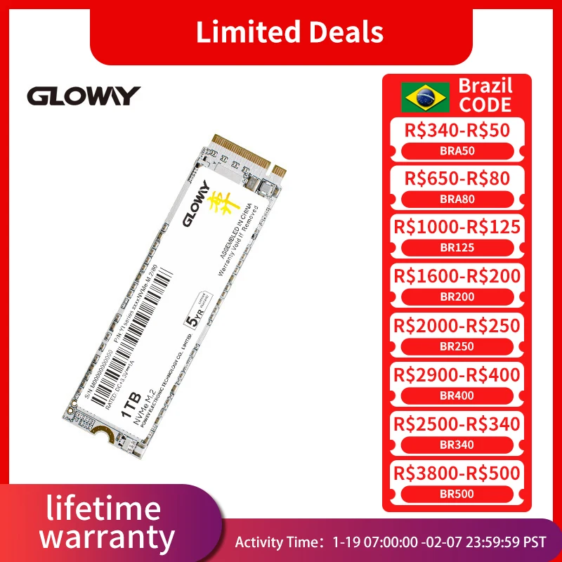 Gloway SSD M.2 2280 NVMe 1TB 512GB 2TB PCIe 4.0x4 ภายใน Solid State Drive Hard Disk m2 ssd สําหรับเดสก์ท็อปและแล็ปท็อป