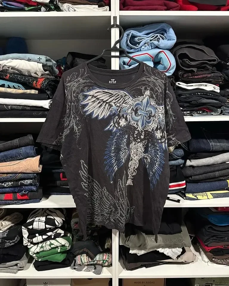 2000s Vintage Affliction T shirt New Harajuku Hip Hop Round Neck Oversized T shirt Men and Women Gothic Clothing Tops Streetwear