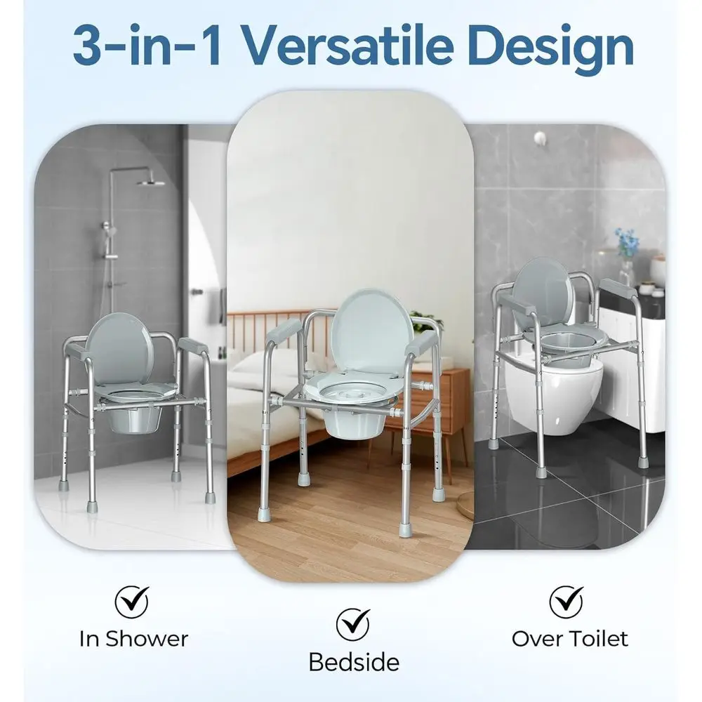 Portable Adjustable-Height Bedside Commode