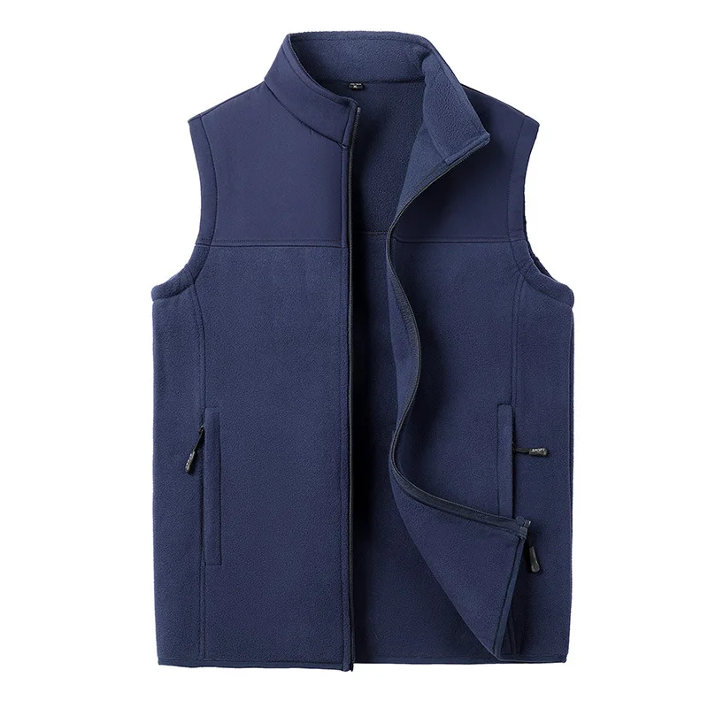 

Autumn 2023 Men's Stand Collar Polar Fleece Waistcoat Outdoor Leisure Fleece Stitching Vest Men