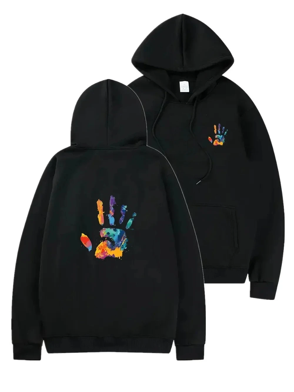 سويت شيرت رجالي بغطاء للرأس، طراز الخريف والشتاء، دافئ ومريح، بتصميم بصمة اليد.