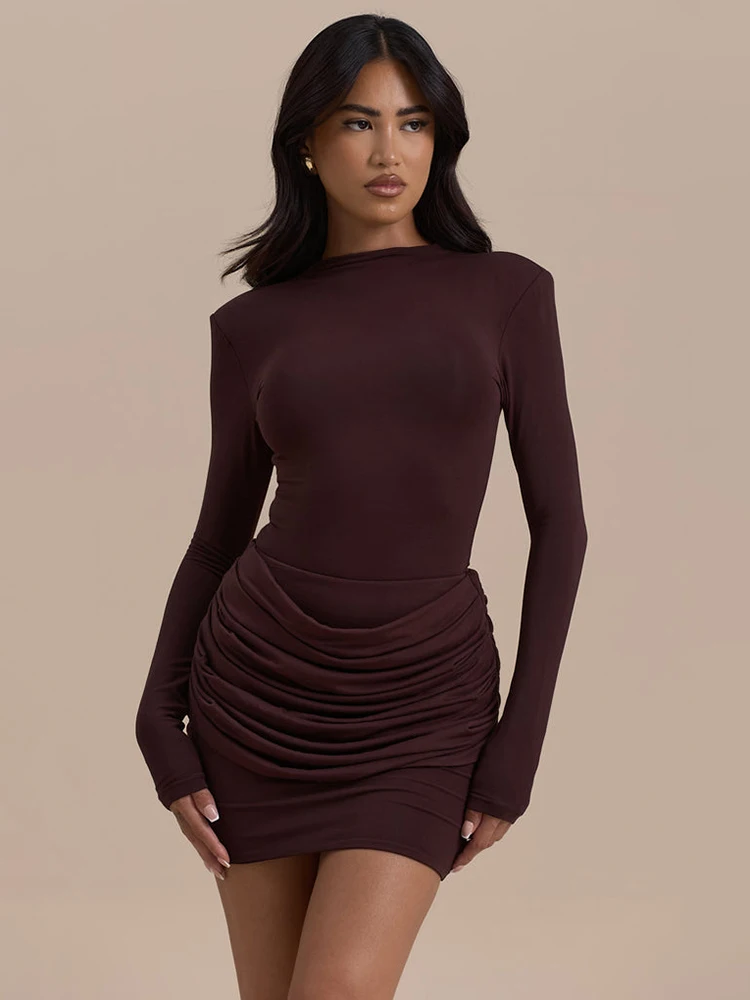 Blifanbo シャーリング長袖ミニドレス女性秋冬 O ネックスリムセクシーなクラブパーティードレスパッチワークファッションエレガント Vestido