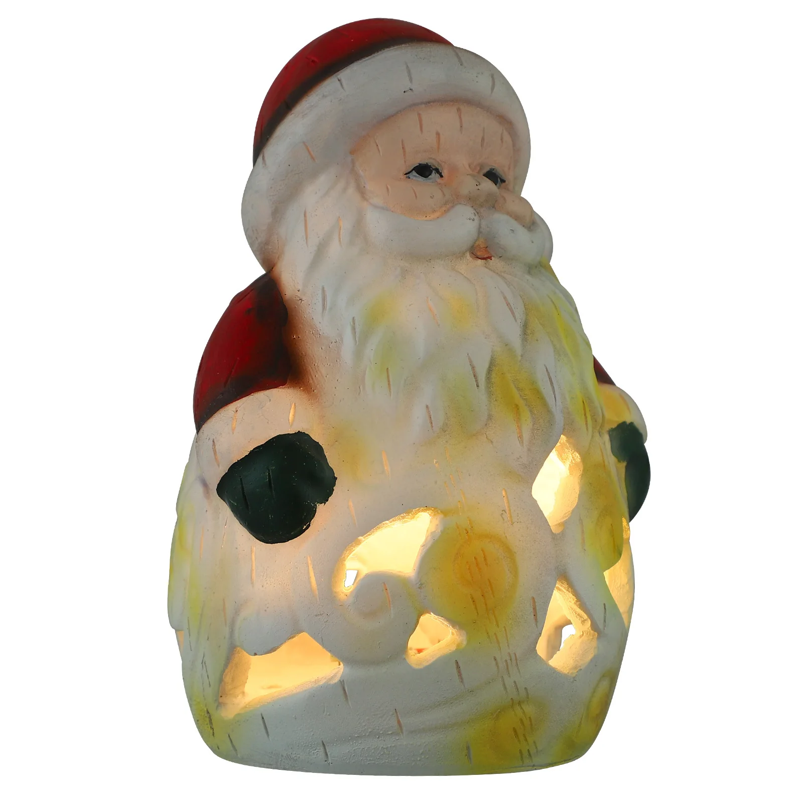 

Christmas Santa Statue Hollow Out Resin Santa Claus Night Light Decorative Holiday Table Mantle Reusable Xmas Ornament