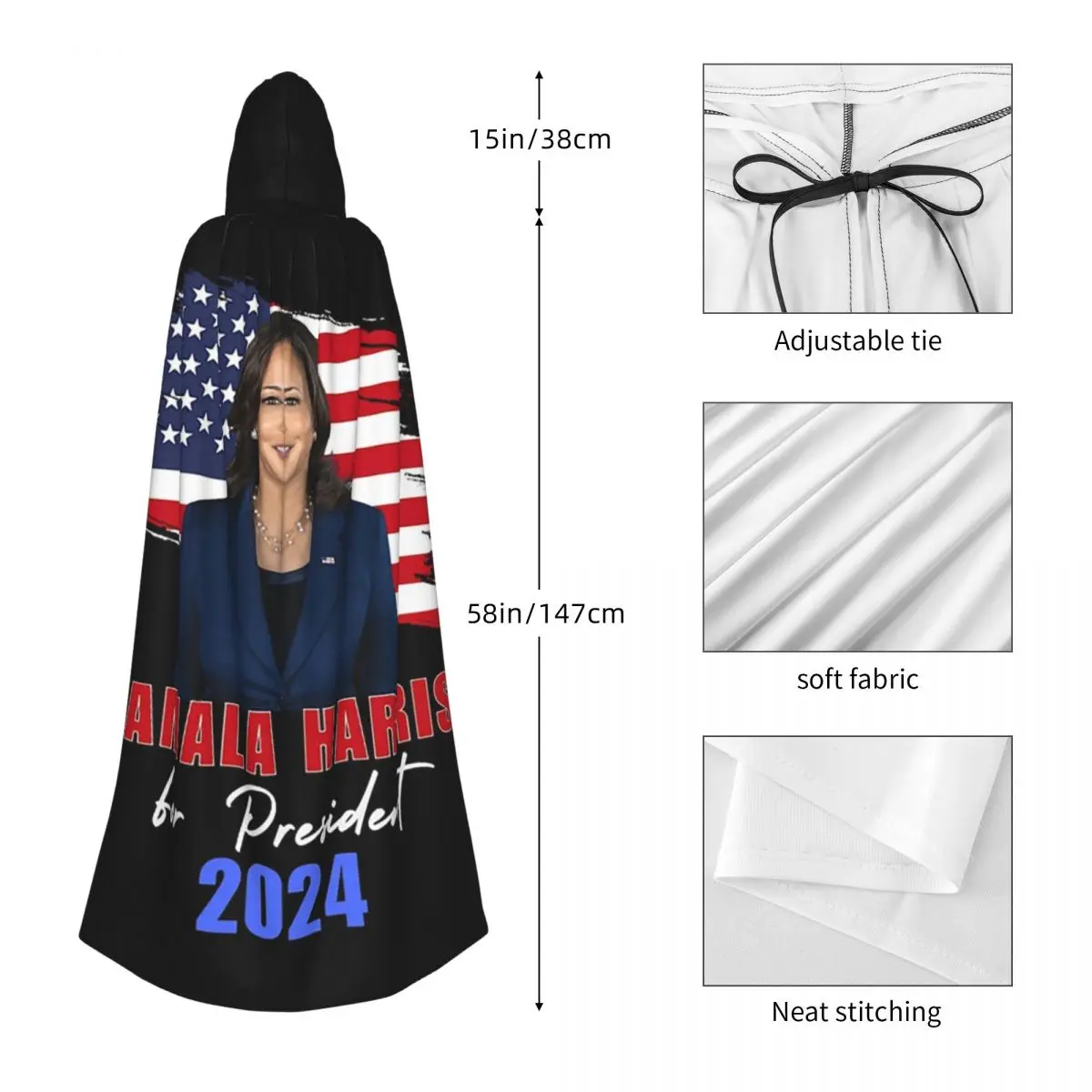 

Камала Харрис для президента 2024, длинный плащ с капюшоном, ведьма, средневековый костюм, накидка для косплея, Хэллоуин, вечеринка, для взрослых, унисекс