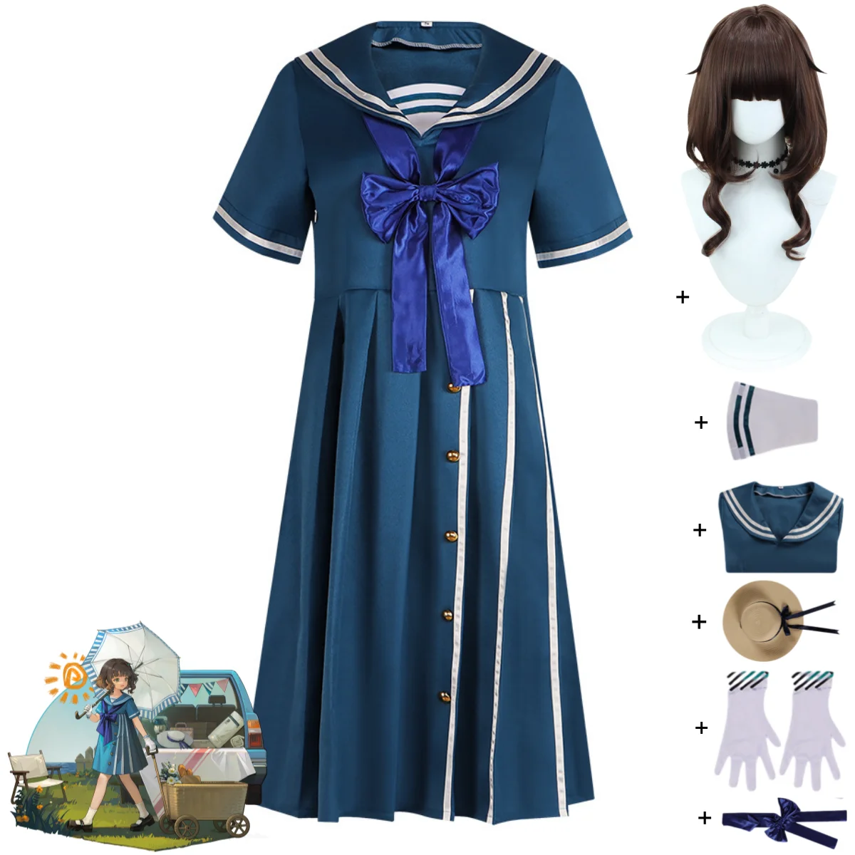 Game Reverse:1999 Eagle Cosplay Costume Anime Linkage Blue Seaman Dress Hat Wig Adult Woman Cute Carnival Christmas Suit