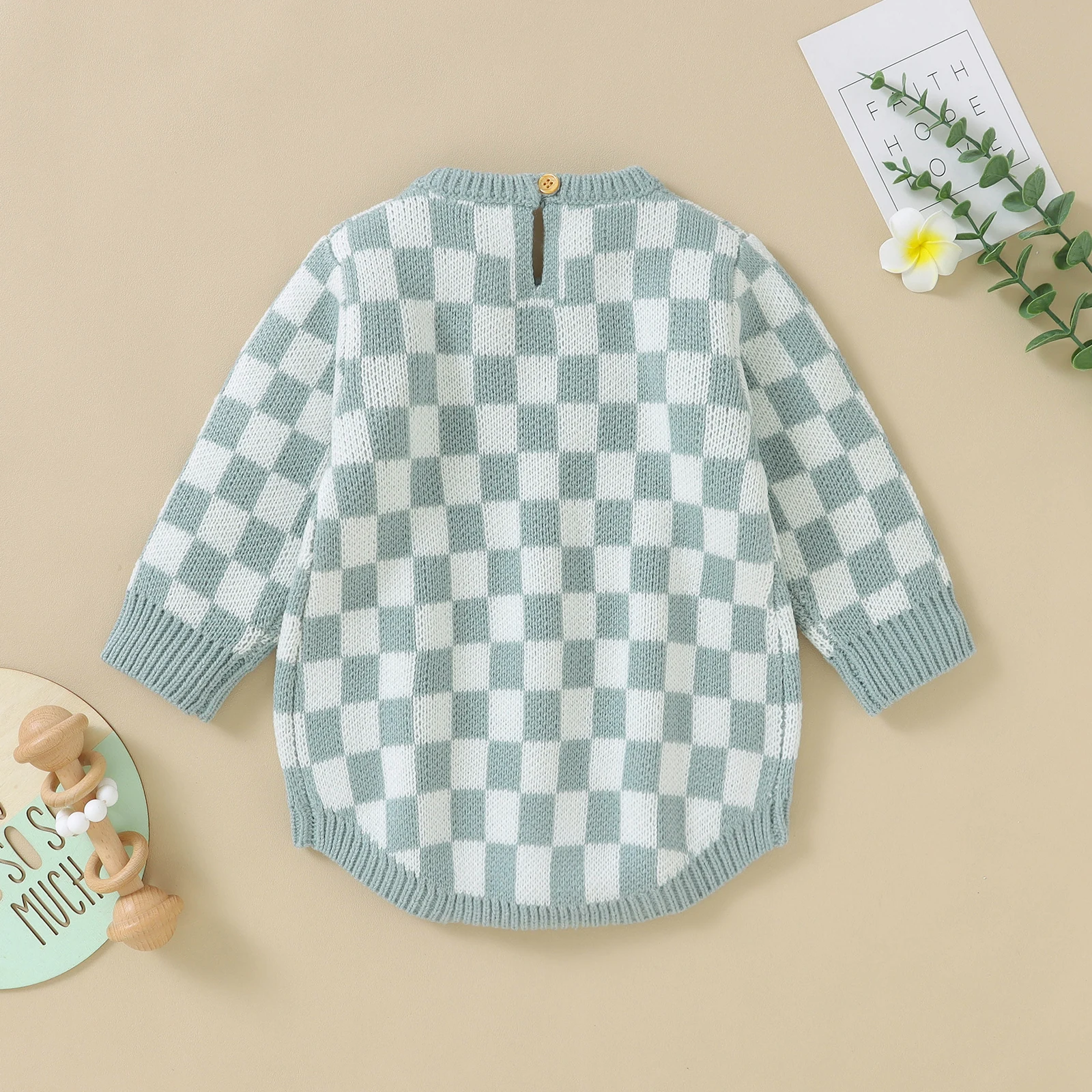 Infant Baby Girls Boys Sweater Romper Checkerboard Plaid bubble Long Sleeve Knitted Sweater Jumpsuits Fall Winter Bodysuits