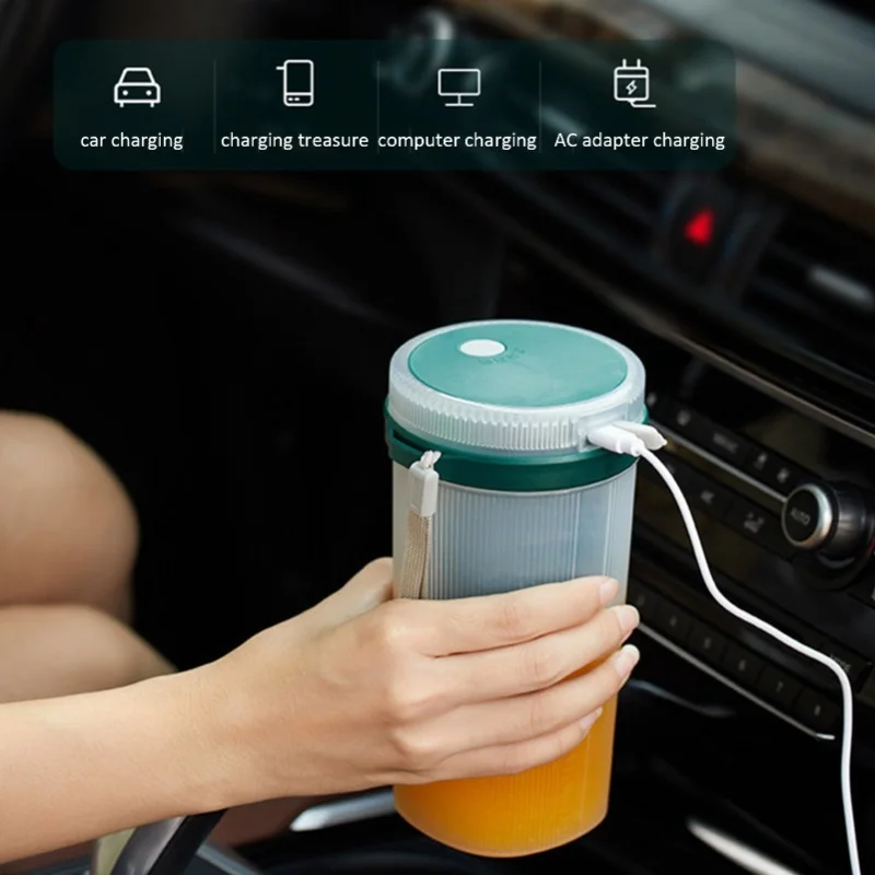 300ml USB Charging Electric Juicer Cup Security Lock Blender With 6 Leaf Knife And Waterproof Blue Light Display For Home