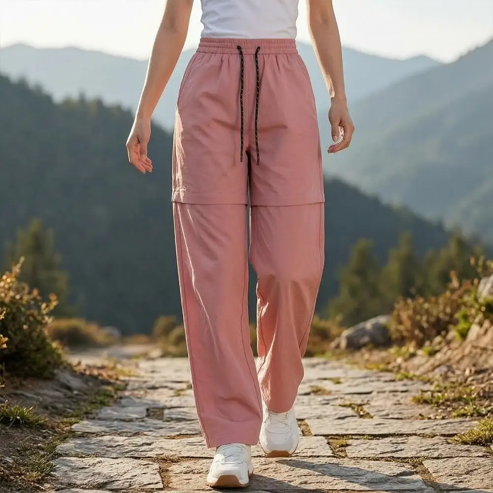 Quick Dry Hiking Pants Women Trousers Convertible to Shorts Drawstring Waist Pants for Outdoor Camping Mountain Climbing