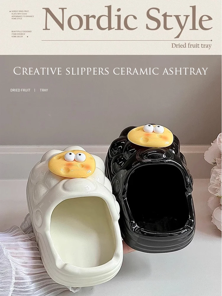 Ahunderjiaz-Creative Slippers Ceramic Ashtray, Cute Desktop Storage Box, Home Furnishing Decoration, Restaurant