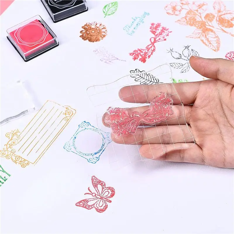 ABUL-28 Pieces Clear Stamp Blocks, Acrylic Stamping Blocks Tools Set With Grid For Scrapbooking Crafts, Cards, Schedule Book