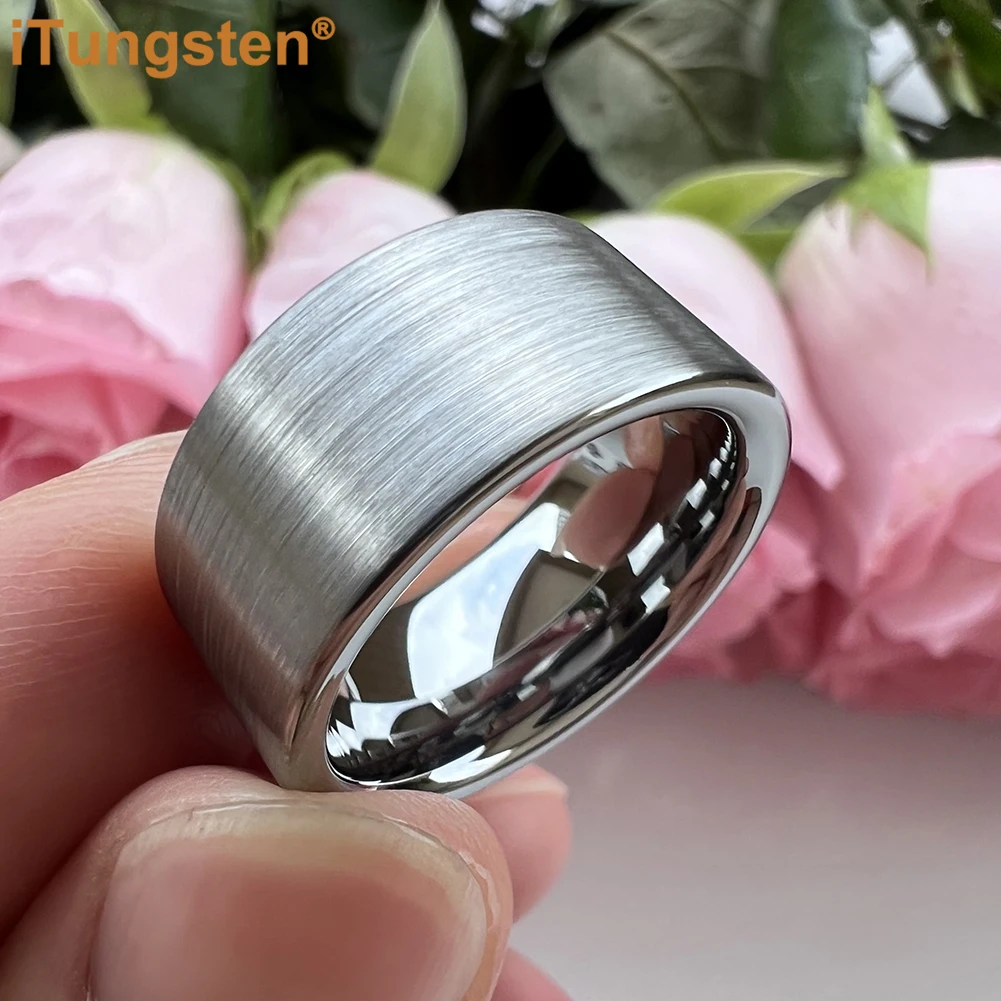 iTungsten 10mm Flat Engagement Wedding Band Tungsten Carbide Finger Ring for Men Women Fashion Jewelry Brush Finish Comfort Fit