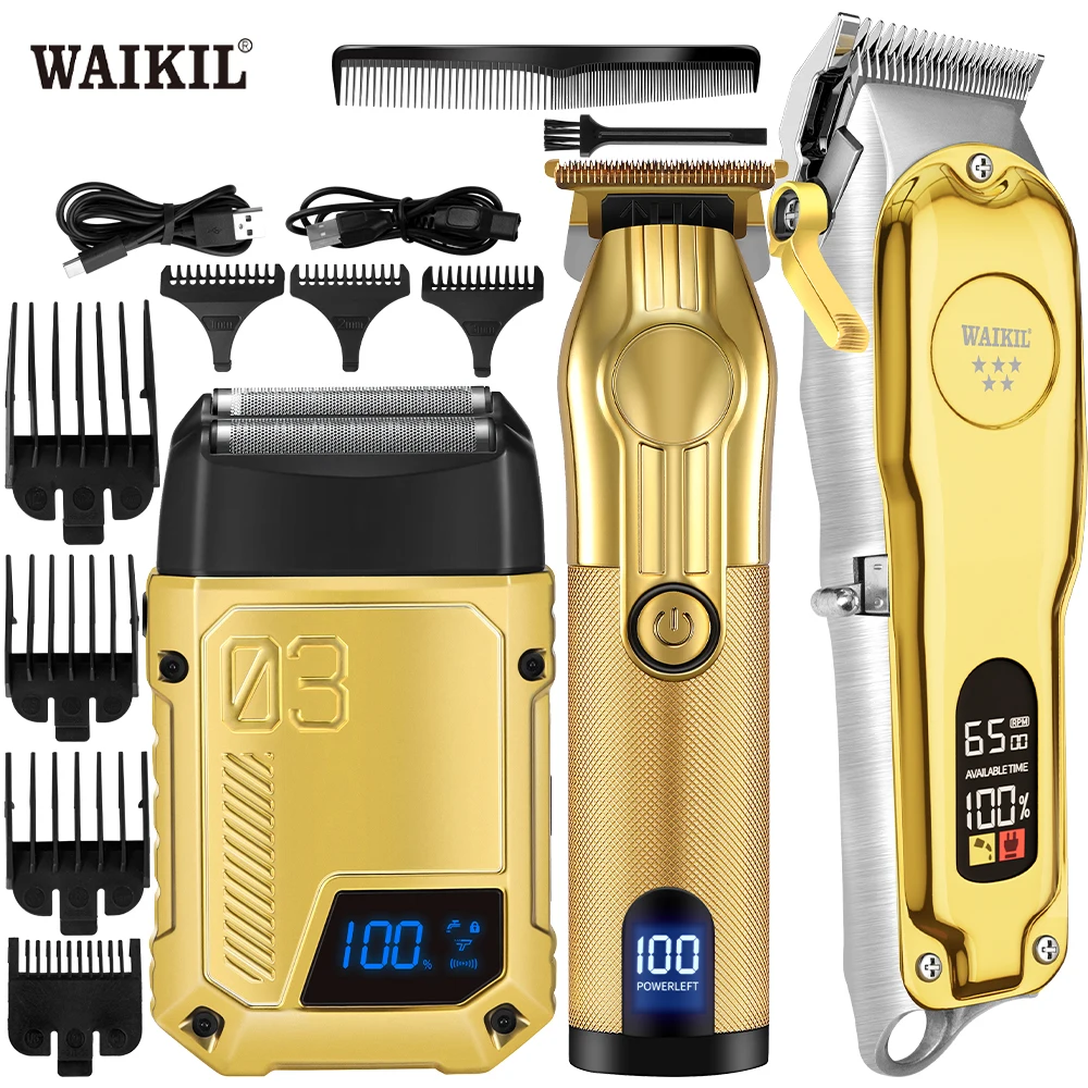 WAIKIL Professional Men's Electric Hair Clipper Three In One Shaver Oil Head Electric Push Shear USB Rechargeable Carving Shear