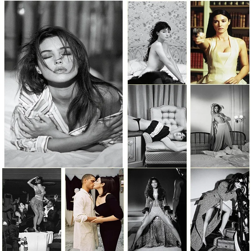 Actor Model Monica Bellucci Black White Nude Pose Sexy Photo Poster Retro Trendy Movie Star Fans Gift Canvas Picture Wall Decor