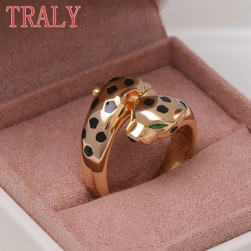 925 Sterling Silver Double Leopard Head Wome's Rings Rose Gold Smooth Faceted Spotted Design Wedding Bands Jewelry Party Gifts