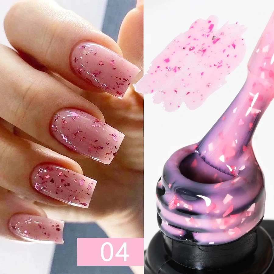 1 Bottle Flower Glitter Nail Gel Polish Nude Pink Gold Foils Effect Semi Permanent UV Gel Varnishes Nails Art Manicure Gel GY95