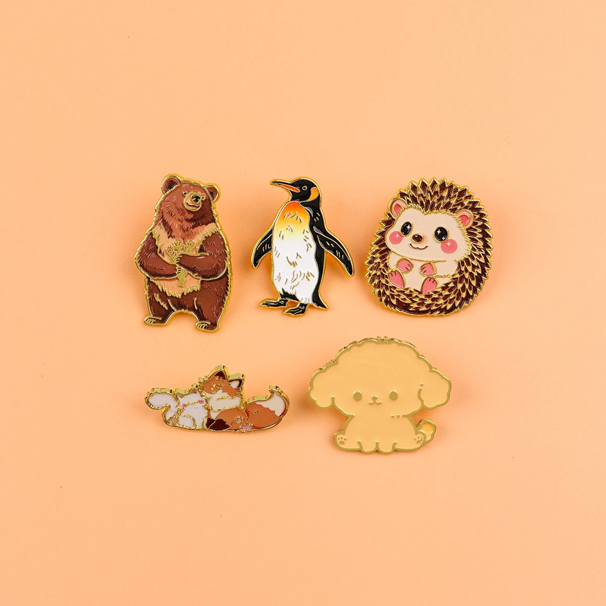 5 Stück Bären-Emaille-Pins, Cartoon-Hundebroschen für Mäntel, Igel-Broschen, Kragen- und Reversnadeln, Metallabzeichen, Schmuckgeschenk für Freunde