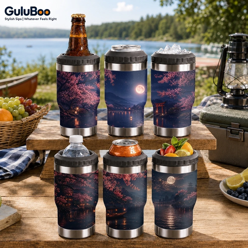 Japanese-style night scene Vacuum Flasks 4-in-1 Versatile Cooler: One Cup, Total Freedom from Brews to Beer