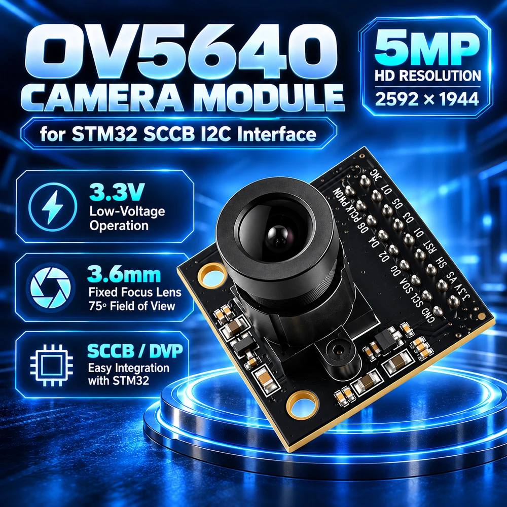 OV5640 Camera Module PCB Board for STM32 SCCB I2C Interface 3.6MM Focal Length 75 Degrees HD 5MP 2592*1944 3.3V