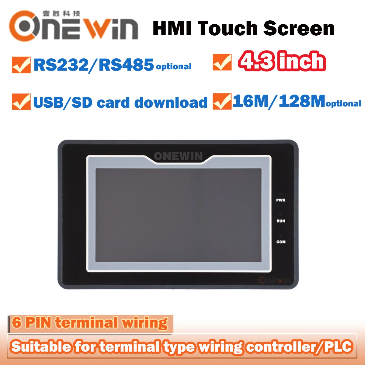 ONEWIN HMI 4.3 inch Terminal type wiring touch screen panel Human Machine Interface industrial display serial port resistance