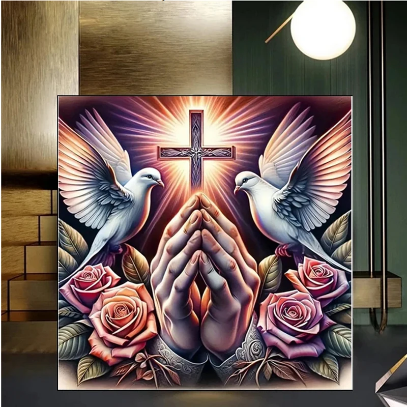 Nueva religión cristianismo cruz oración 5D DIY pintura de diamante imagen de diamantes de imitación bordado punto de cruz decoración del hogar