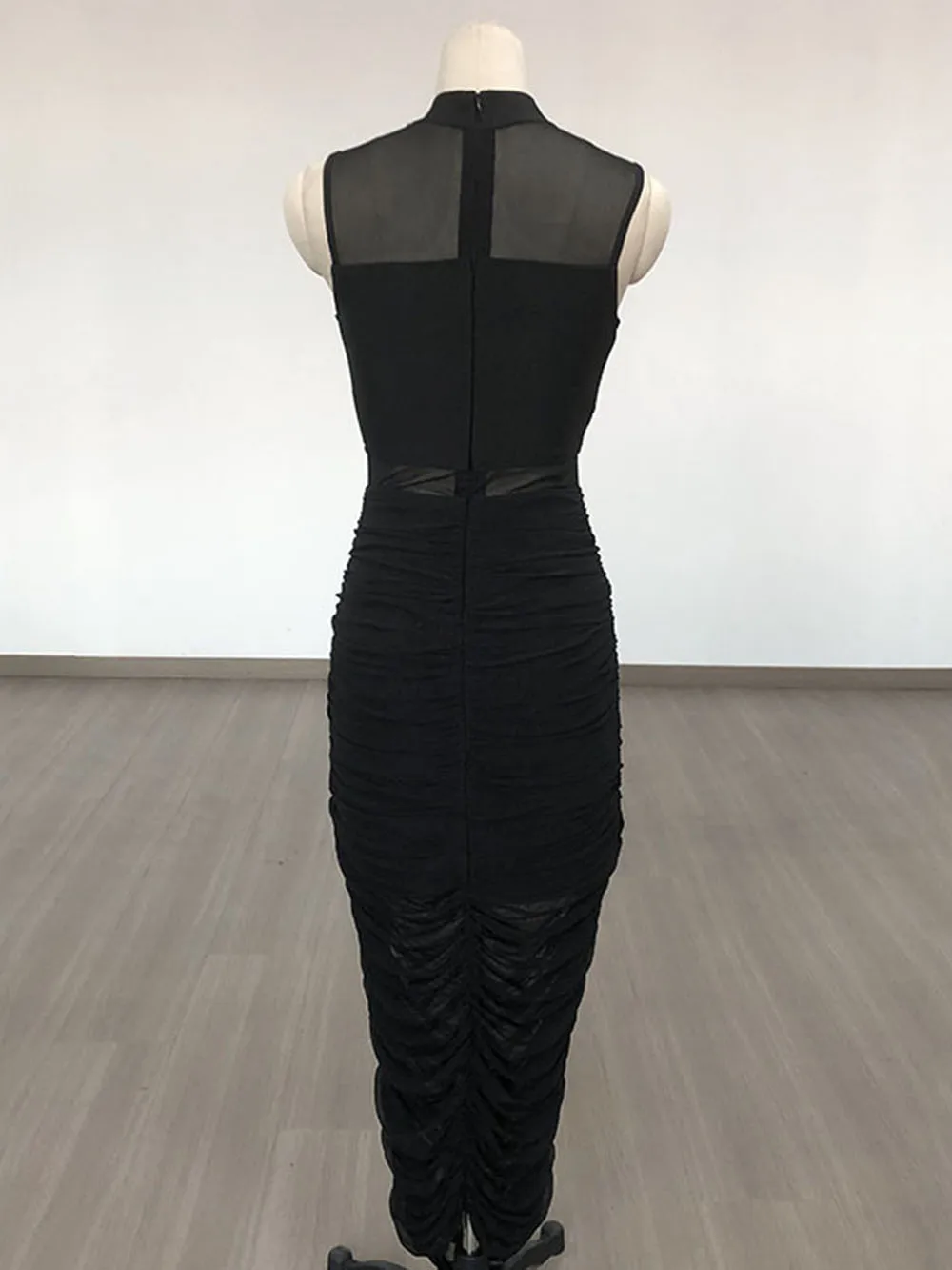 Modphy-Robe mi-longue en maille transparente patchwork noire pour femme, robe moulante élastique, club de nuit sexy, fête, nouvelle batterie, 2024